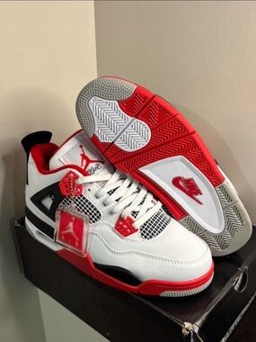 Nike White/Red Air Jordan 4 Basketball Shoes